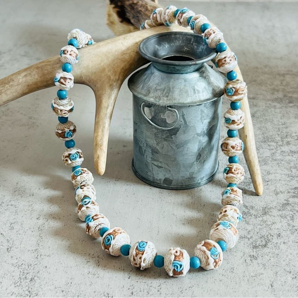 Vintage/Antique Murano Venetian Latticino Wedding Cake Necklace 16.5in. - Picture 9 of 16